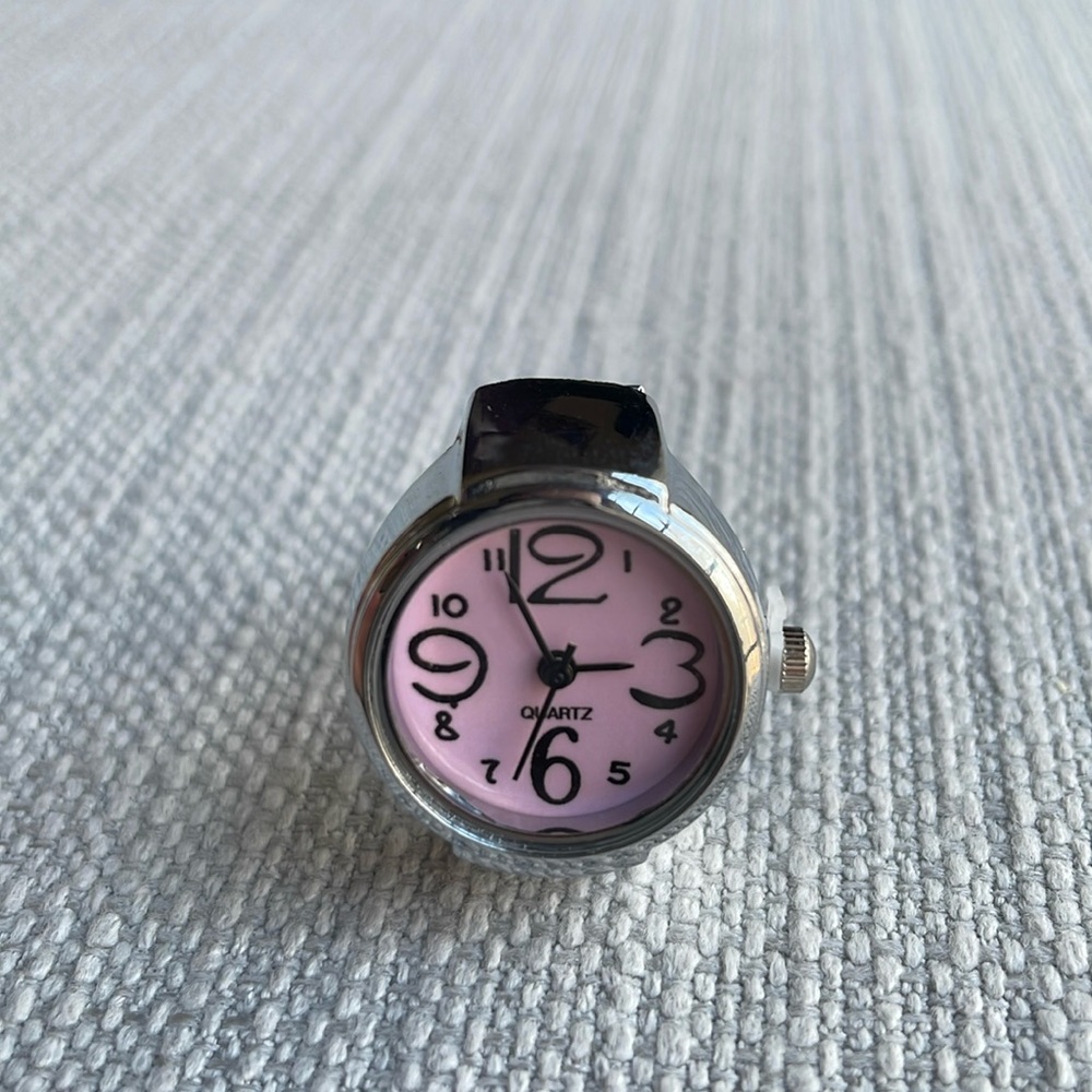 Minimalist Pink Dial Quartz Ring Watch – Adjustable Band